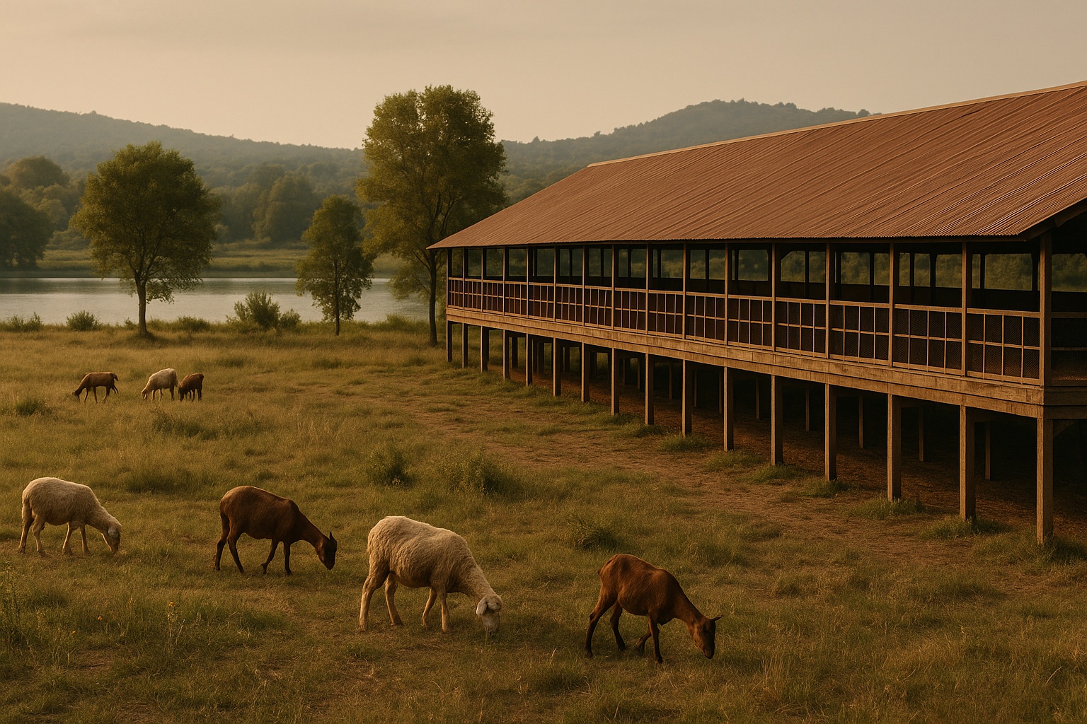 Sheep & goats grazing on pasture